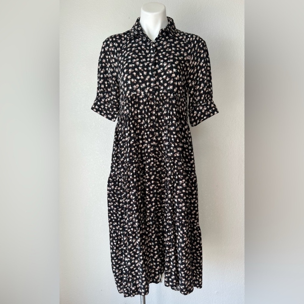 NATURAL LIFE Black and White Tiered Midi Dress